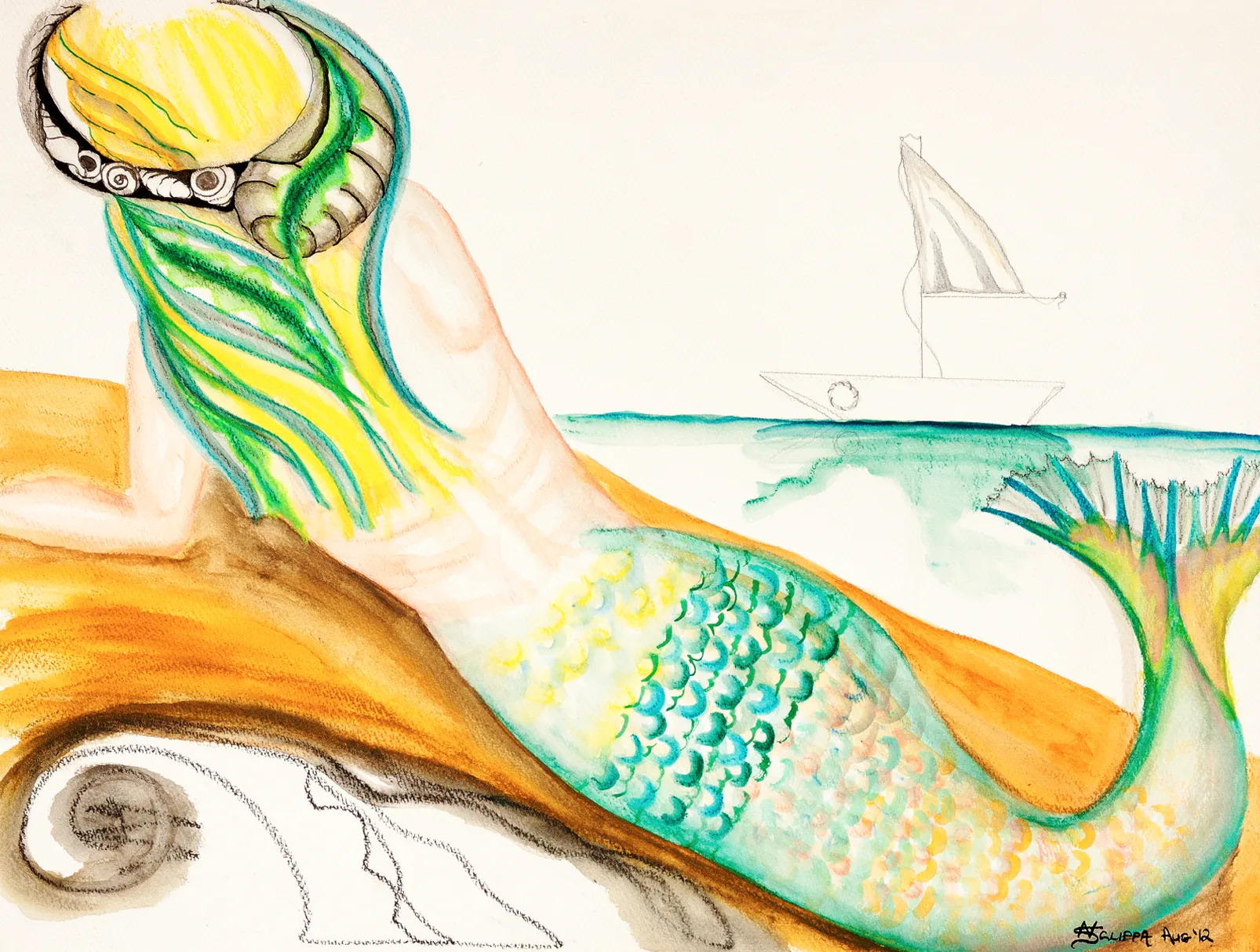 Mermaids Collection - Waiting - by Artist Annabel V Sclippa